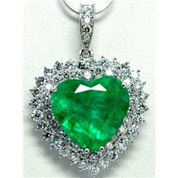 Columbian Emerald  14.52 ctw Diamond Heart Pendant