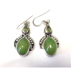 Sterling Silver .925 Vintage Green Gem Stone Earrings