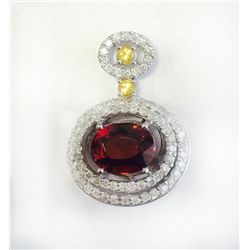 YELLOW SAPPHIRE 0.26CT / MAYALA GARNET 4.22CT, 14K W/G PENDANT 5.73GRAM / DIAMOND 0.66CT