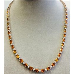 ORANGE TOURMALINE OVAL  24.19CT,  14K W/G NECKLACE 16.89GRAM / DIAMOND RD 1.61CT