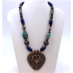 Sterling Silver .925 Natural Turquoise & Cabuchon Tanzanite Necklace ctw