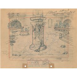 Mickey Mouse and Goofy production drawing from Ye Olden Days