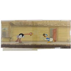 Donald Duck and Ostrich production cels on pan production background from Donald’s Ostrich