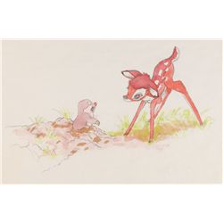 Bambi and Mr. Mole original production watercolor and pencil from the Ollie Johnston Estate