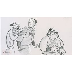 Mulan and her Army Friends Yao, Ling, and Chien-Po production storyboard from Mulan