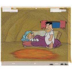 Fred Flintstone and Barney Rubble production cel and production background from The Flintstones