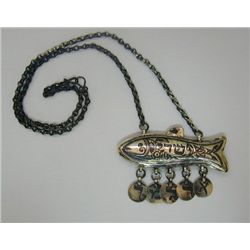 Silver & Niello Fish Shape Amulet Pendant.