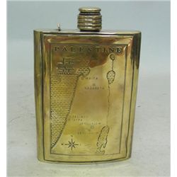 Brass Hip Flask With Palestine Map, Circa 1900.