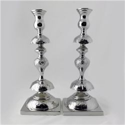 Fraget & Co Silver Plated Sabbath Candlesticks, Ca 1880