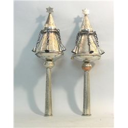 Pair Of Moroccan Silver Torah Finials, Ca 1930, Judaica