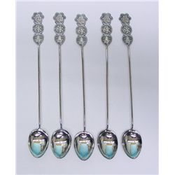 Chinese Export Silver 5 Cocktail Spoons, Circa 1920.
