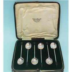 Silver 6 Coffee Bean Spoons Set, Mappin & Webb, 1927.