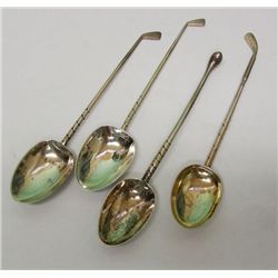 4 Sterling Silver Spoons With Golf Club Handles.