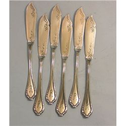 Art Nouveau Silver 6pcs Fish Knife Set, Germany Ca 1900