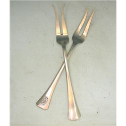 2 Art Deco Silver Meat Forks, Europe, 1930s.