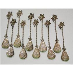 Silver 10 Cherub Spoons Set, Circa 1890.