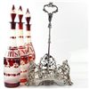 Image 3 : Silver Plated 3 Ruby Glass Bottles Tantalus, Circa 1880