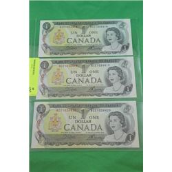 #16 1973 CANADIAN $1 DOLLAR BILLS X3