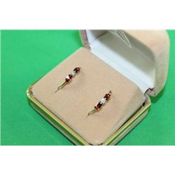 #42 9K GOLD GARNET AND DIAMOND 0.04CT EARRINGS