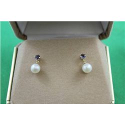 #48 14K GOLD PEARL 7 LOLITE EARRINGS