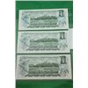 Image 2 : SHEET OF 3 1973 CANADIAN $1 BILLS UNCIRCULATED