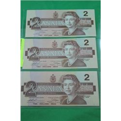 #60 1986 CANADA $2 BILL X3