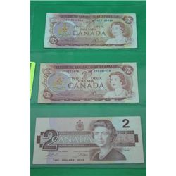 #116 SHEET OF 3 CANADA 1974/1986 $2 BILLS