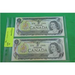 #128 1973 CANADA $1 BILL IN SEQUENCE, UNCIRCULATED