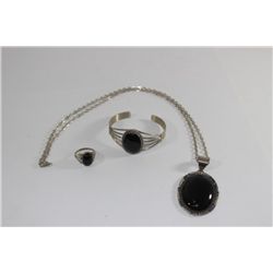 Black Onyx Bracelet, Ring, Necklace