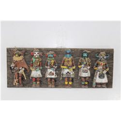 6 Handmade Kachinas Mounted on Wood