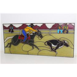 Stained Glass Cowboy Roping a Calf