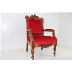 Antique Queen Ann Style Red Velvet Chair