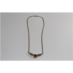 Gold Necklace with Pink  Stone