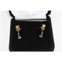 14K Opal and Tanzanite Earrings