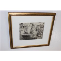 Framed Rembrandt Etching Christ and The Woman