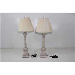 Pair Cream Twisted Base Lamps
