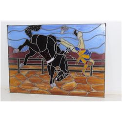 Stained Glass Horse Bucking a Cowboy