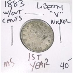 1883 *RARE-1ST YEAR* LIBERTY "V" NICKEL *RARE MS HIGH GRADE* RED BOOK VALUE IS $40.00+!! COIN CAME O