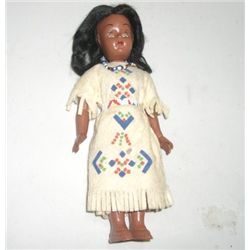 VINTAGE NATIVE AMERICAN GIRL DOLL WITH BEAUTIFUL DRESS AND BEAD NECKLACE