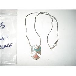 VINTAGE VERY OLD SILVER BELIEVED TO BE *ZUNI* HAND-MADE EAGLE NECKLACE-PENDANT HAS IN-LAID TURQUISE