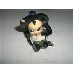 VINTAGE *OCCUPIED JAPAN* GIRL FIGURINE STAMPED *JAPAN*-HAS CHIP ON UNDER HAT!! FIGURINE CAME OUT OF