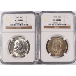 LOT OF ( 2 ) 1949 FRANKLKIN HALF DOLLARS, NGC MS-63 FBL