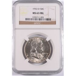1953-D FRANKLIN HALF DOLLAR, NGC MS-63 FBL