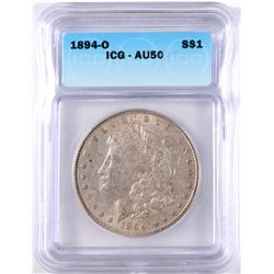 1894-O MORGAN SILVER DOLLAR, ICG AU-50  NICE!