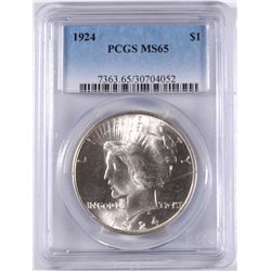1924 PEACE SILVER DOLLAR, PCGS MS-65