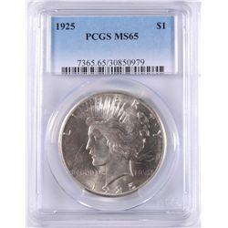 1925 PEACE SILVER DOLLAR, PCGS MS-65