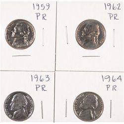 (4) PROOF JEFFERSON NICKELS (59, 62, 63, 64)