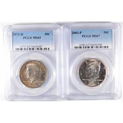1971-D & 2002-P KENNEDY HALF DOLLARS PCGS MS-65/67