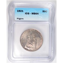 1921 PILGRIM COMMEN HALF DOLLAR ICG MS-64
