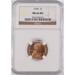 1938 LINCOLN WHEAT CENT, NGC MS-66 RED!